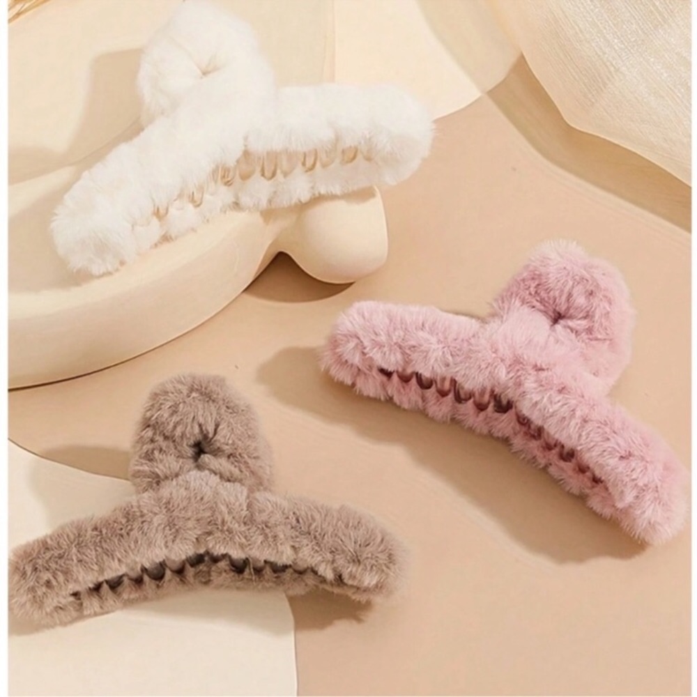 3 Pack Faux Fur Hair Claw Clip
